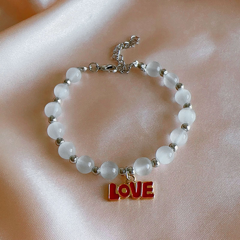 Wholesale Puzzle Love Pendant Pink Opal Bracelet